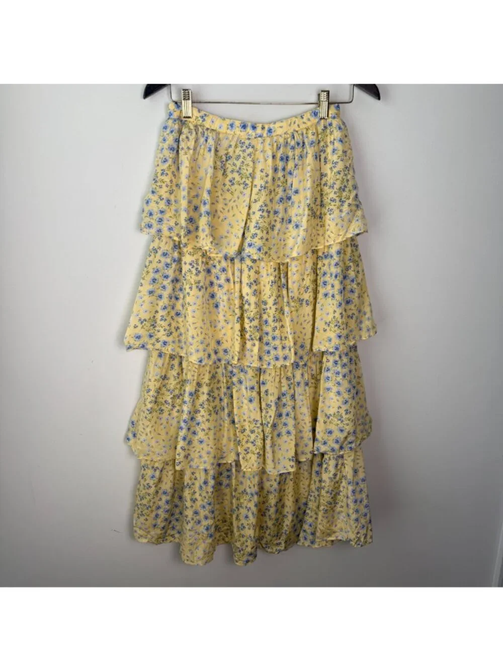 Abercrombie & Fitch Drama Tiered Maxi Skirt Yellow Floral S Coquette Feminine - Picture 5 of 10